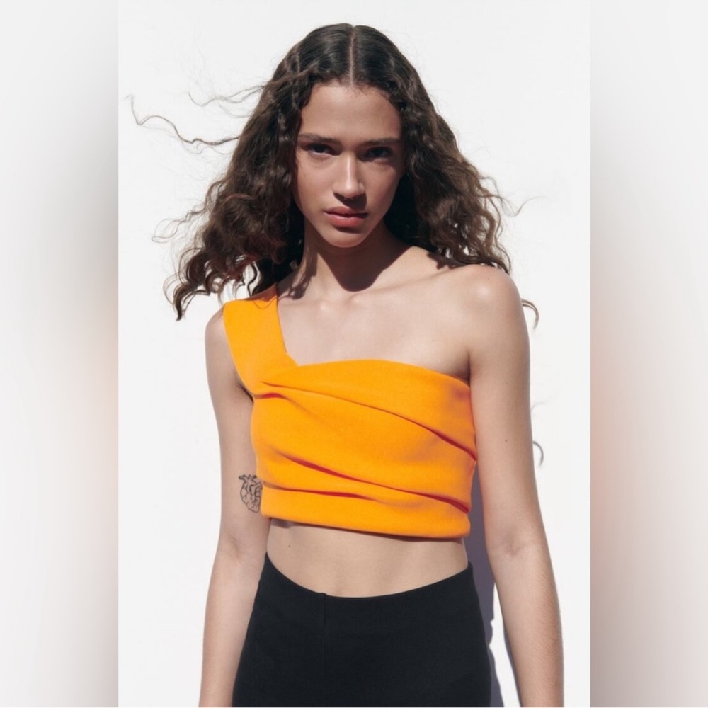 Zara Orange One-Shoulder Crop Top